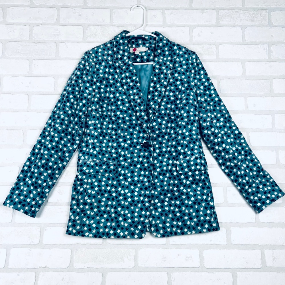 Boden Womens Teal Corduroy Star Print Blazer Jacket US 6R UK 10R Single Button